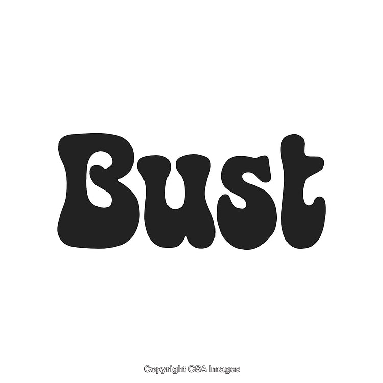 Retro Bubble Font Spelling the Word Bust in Black on White Background