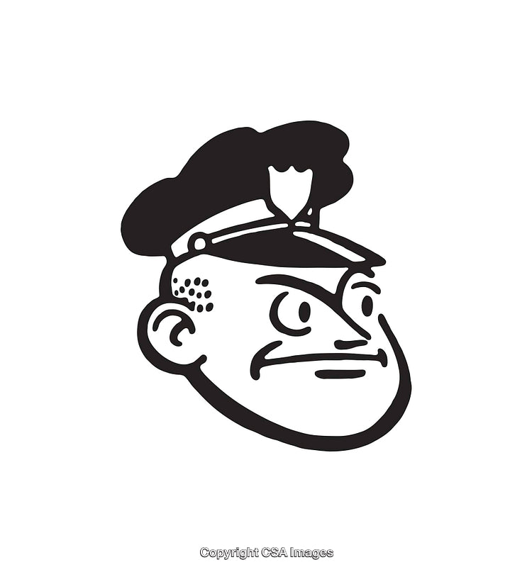 Retro Black And White Cartoon Policeman Illustration in Line Art Style