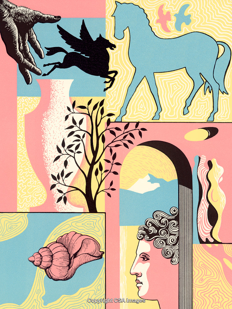 Abstract Surreal Art With Mythical Figures and Modern Elements