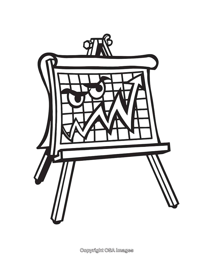 Line Art Illustration of Graph with Angry Facial Expression on Easel