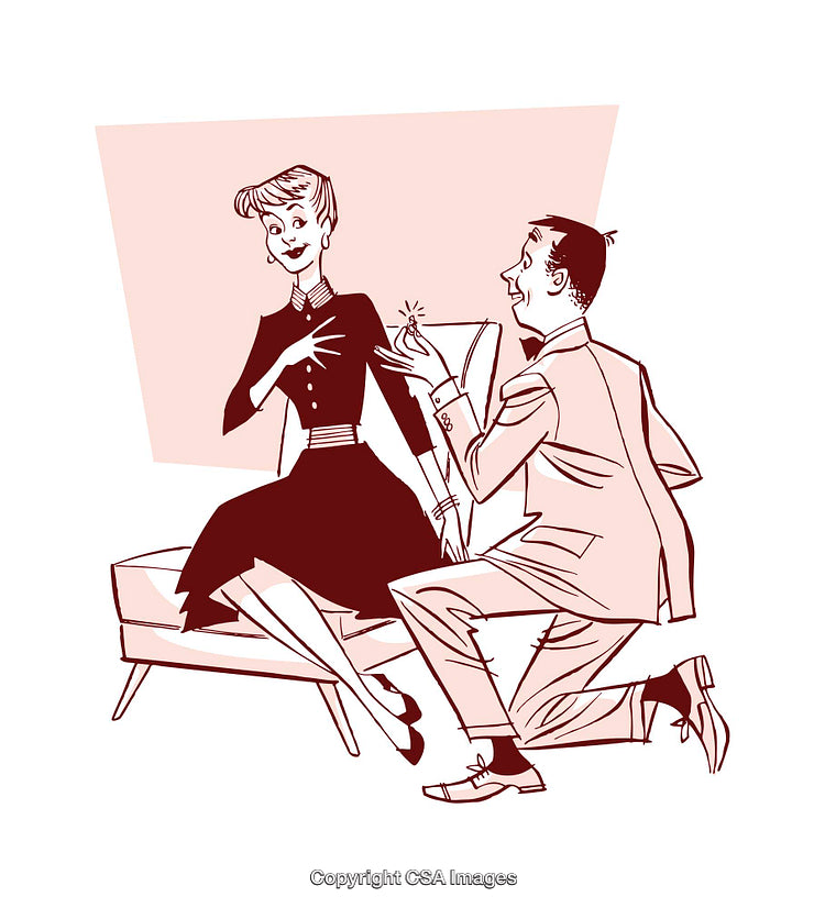 Vintage Illustrated Couple in a Marriage Proposal Scene