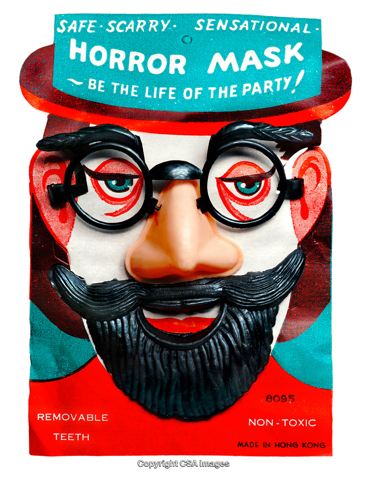 Vintage Plastic Halloween Mask with Glasses and Beard