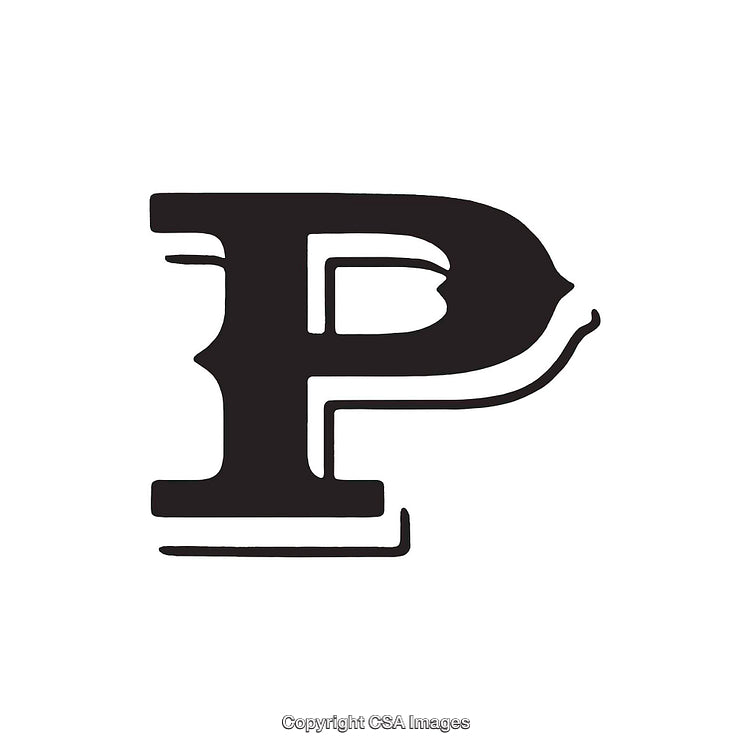 Elegant Black Letter P in a Bold Typeface Style Isolated on White