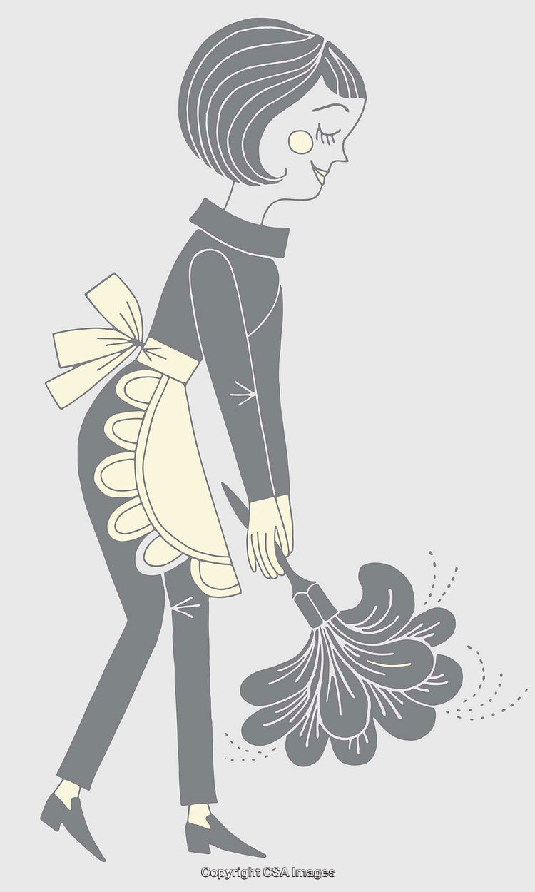 Retro Style Illustration of a Woman Cleaning With Feather Duster