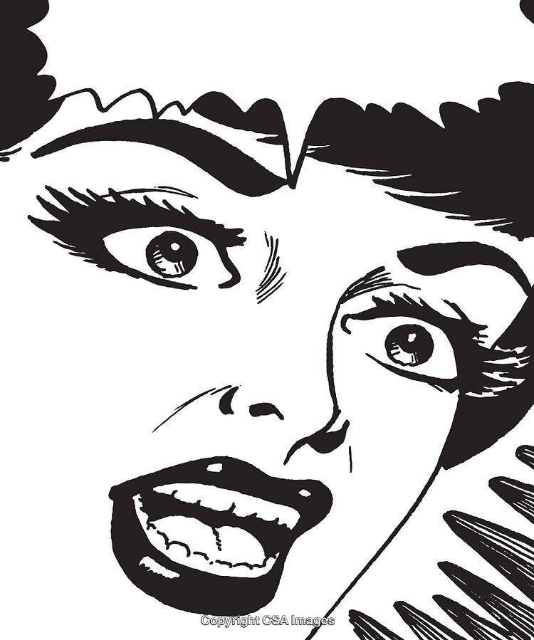 Vintage Comic Art Depicting Woman's Expressive and Emotional Face in Bold Lines