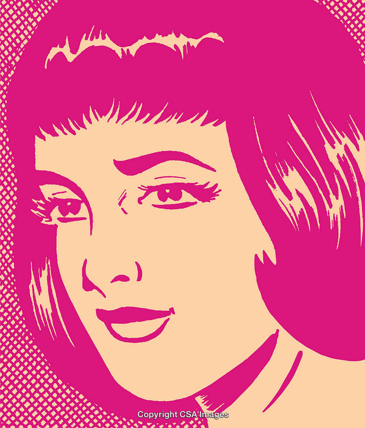 Pop Art Illustration of a Woman's Face in Bold Pink and Beige