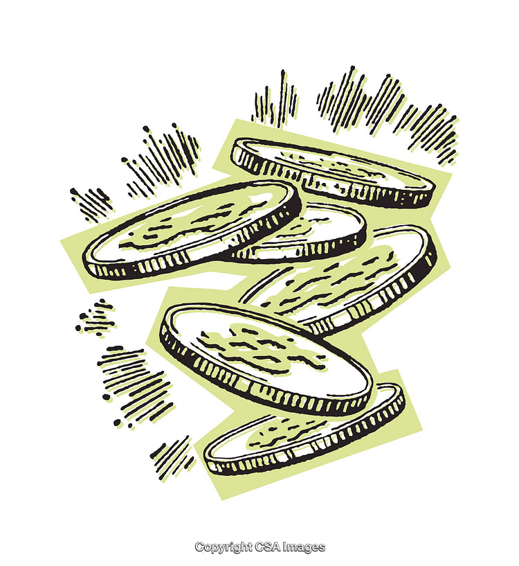 Hand Illustrated Coins in Retro Style With Green Accent