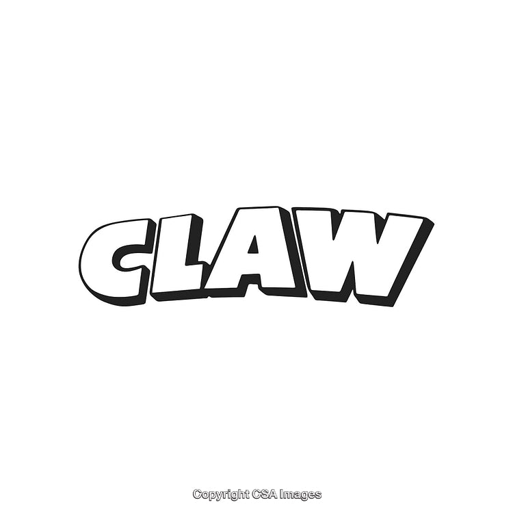 Stylish Black and White 3D Typography of the Word 'Claw' with Bold Design