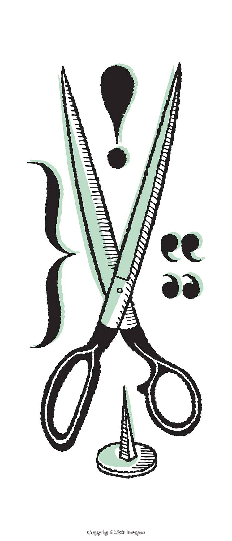 Creative Illustration of Scissors and Punctuation Symbols in Bold Design