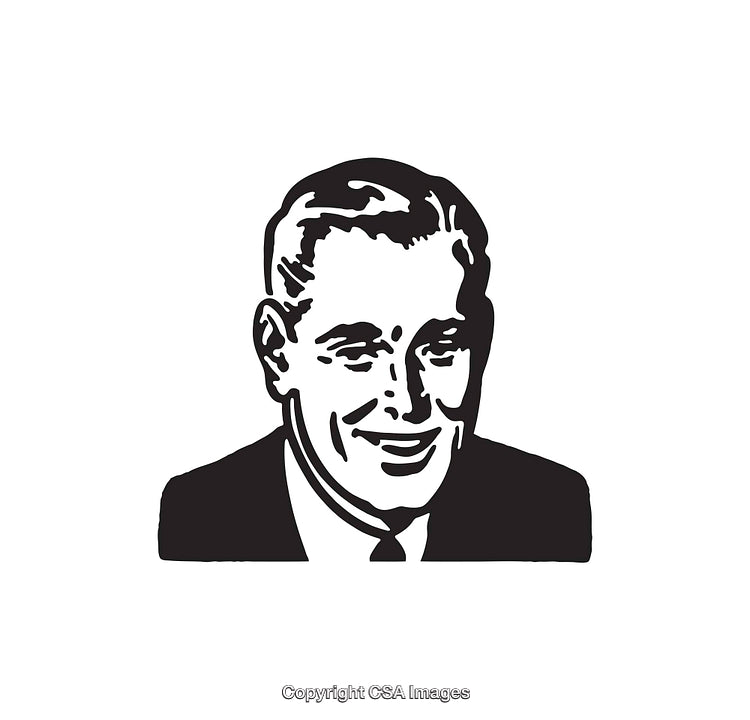 Retro Black and White Portrait Illustration of a Smiling Man