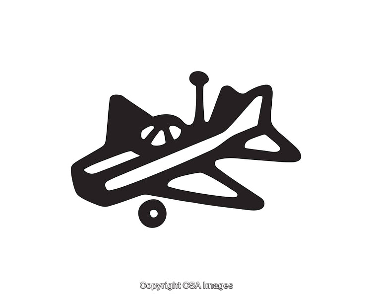 Black and White Line Art Illustration of a Classic Airplane Design