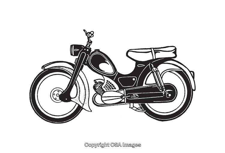 Vintage Motorcycle Black and White Line Art Illustration