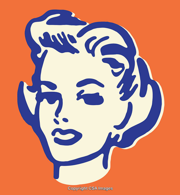 Retro Style Line Art Illustration of Woman with Orange Background