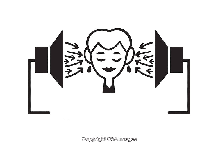 Black and White Line Art of Sound Waves and Speakers