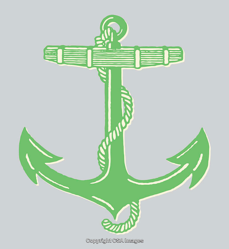 Stylized Line Art Illustration of a Decorative Nautical Anchor