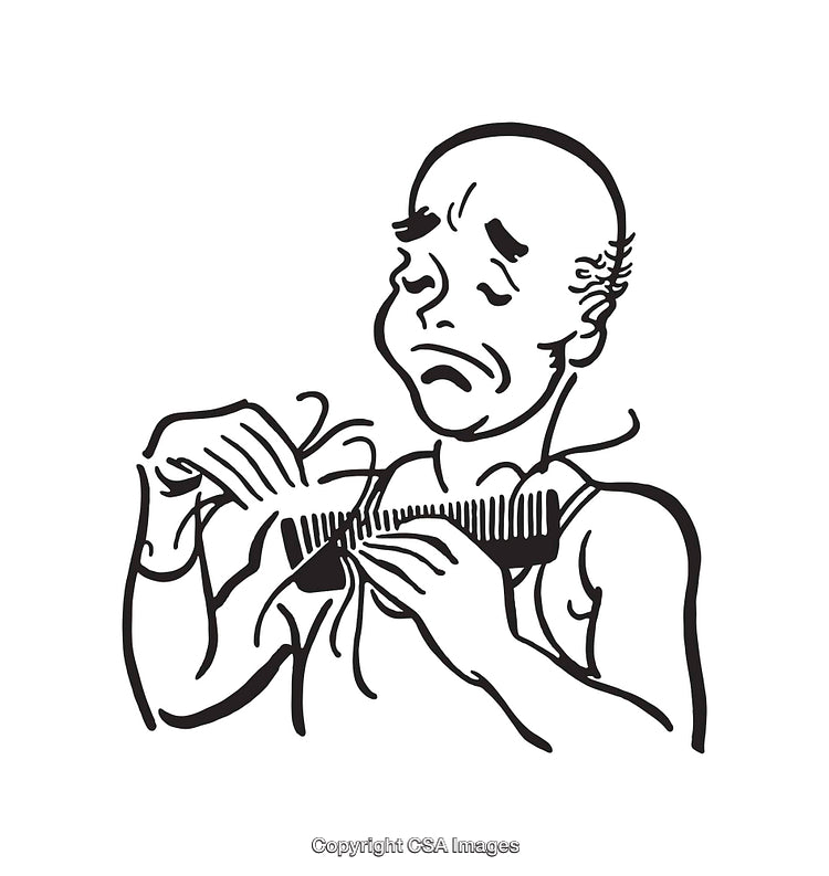 Black and White Illustration of Hair Loss Using Comb