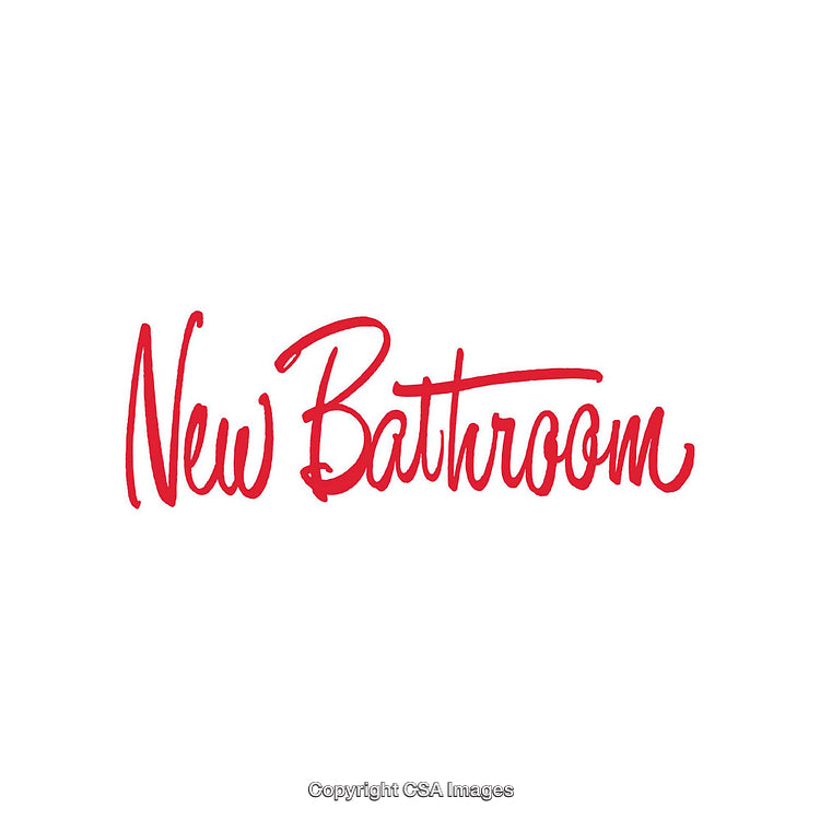 Elegant Red Handwritten Style Text Art Depicting 'New Bathroom' on White