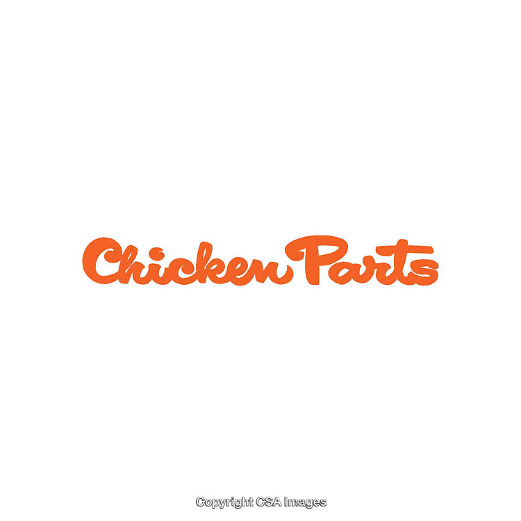 Chicken Parts Logo in Playful Orange Text on White Background