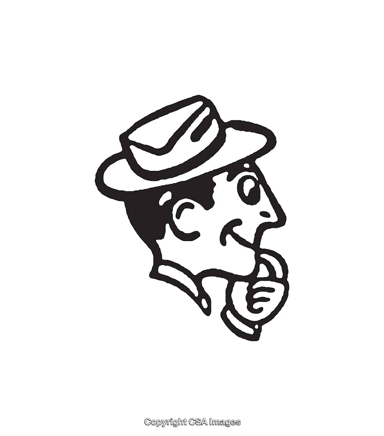 Retro Black and White Illustration of a Smiling Man Wearing a Hat