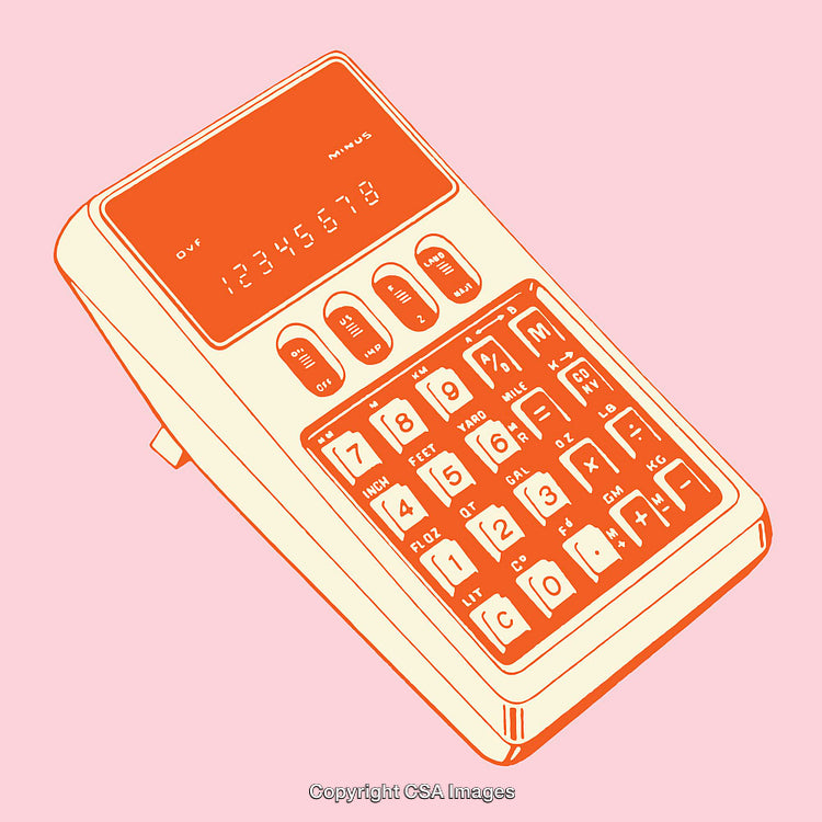 Illustration of a Retro Calculator on a Pastel Background in Line Art