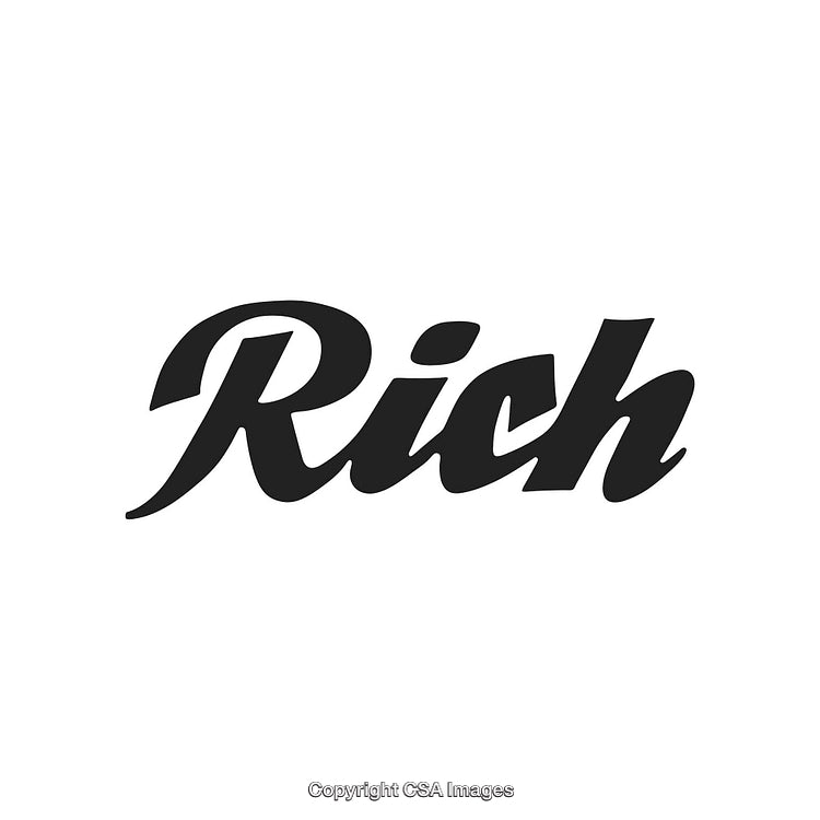Stylized Black Typography of the Word Rich on a White Background