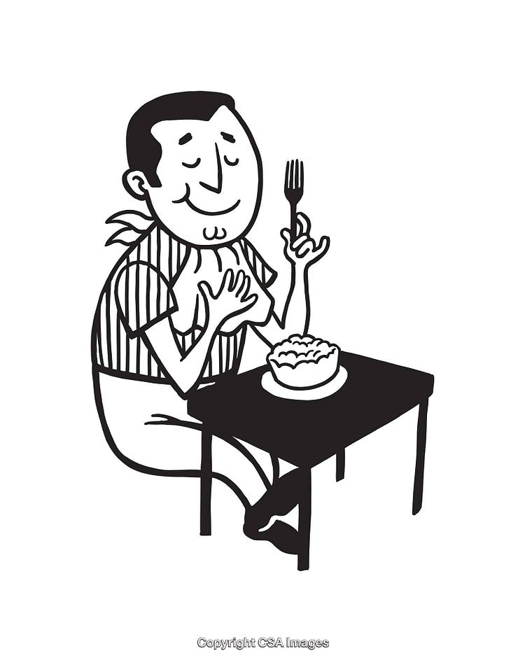 Illustration of a Happy Man Enjoying a Meal at a Table