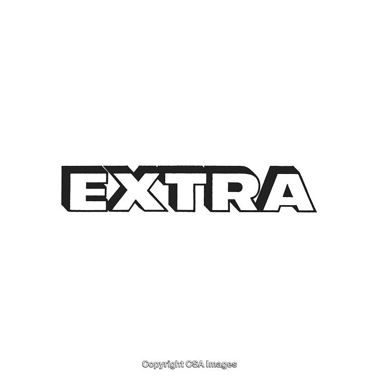 Bold Text Graphic with the Word Extra in Stylized Black Font