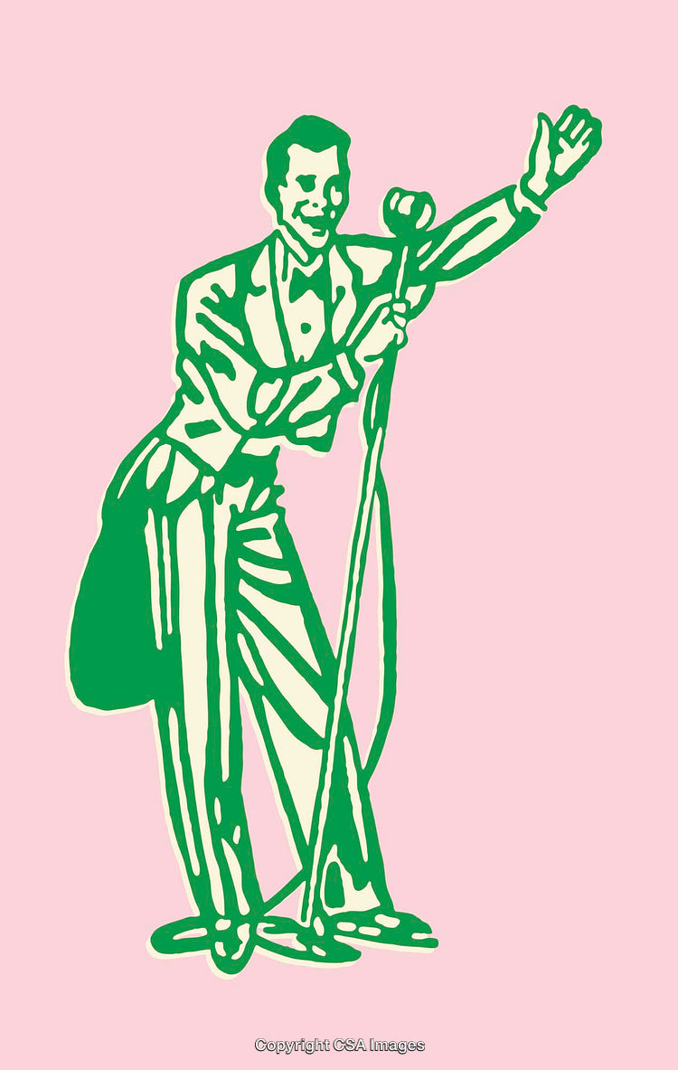 Retro Style Line Art Illustration of a Performer Dressed in Formal Wear