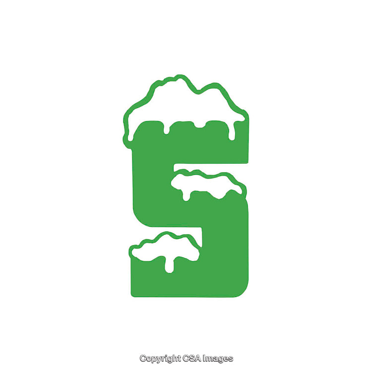 Green Letter S with Snow-Like Design Pattern on White Background