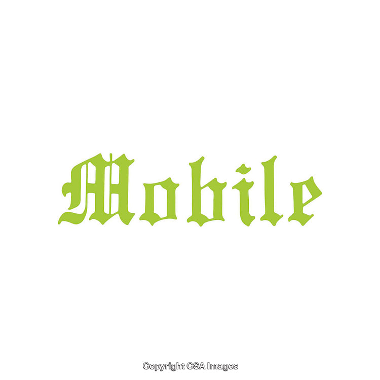Stylized Green Gothic Text Displaying the Word Mobile on White Background