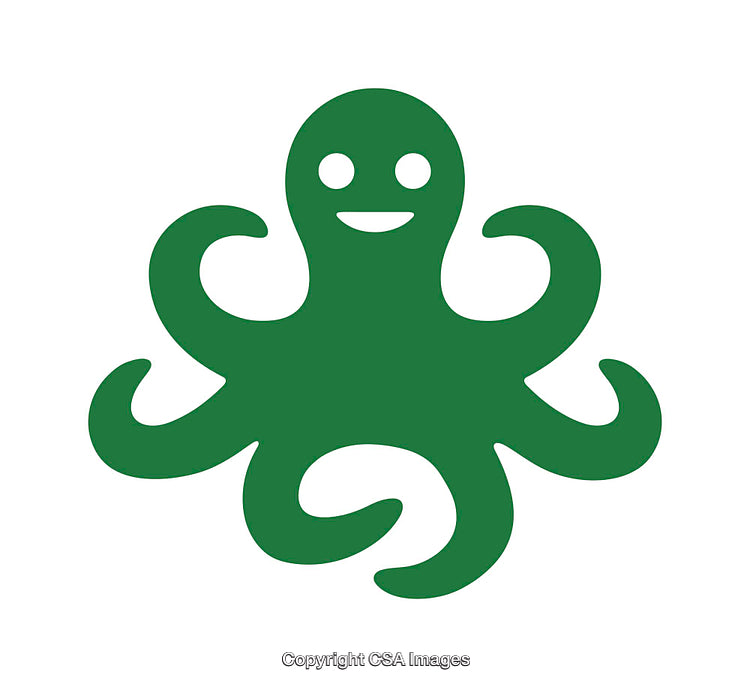 Simple Icon Featuring a Smiling Green Octopus with Eight Arms
