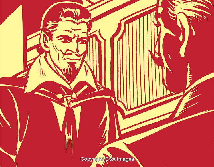 Retro Style Illustration of a Conversation Between Two Well-Dressed Men