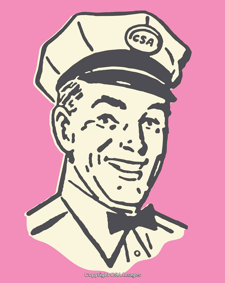 Retro Styled Illustration of a Smiling CSA Worker with Cap on Pink Background