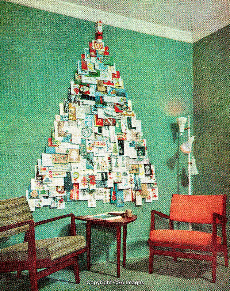 Vintage Holiday Scene with Wall Art Christmas Tree and Mid-Century Furniture