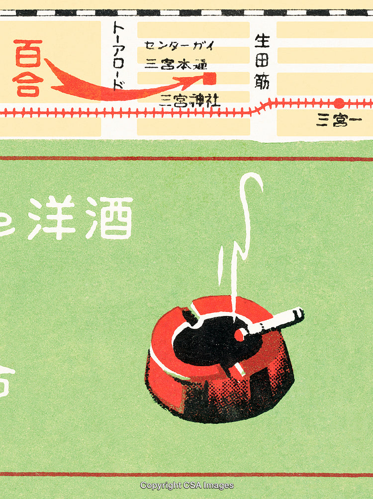 Retro Smoking Scene with Map Background and Cigarette in Ashtray