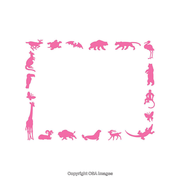 Pink Animal Silhouette Border Featuring Various Wildlife Species in a Rectangular Layout