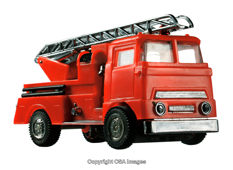 Red Toy Fire Truck with Ladder Isolated on White Background