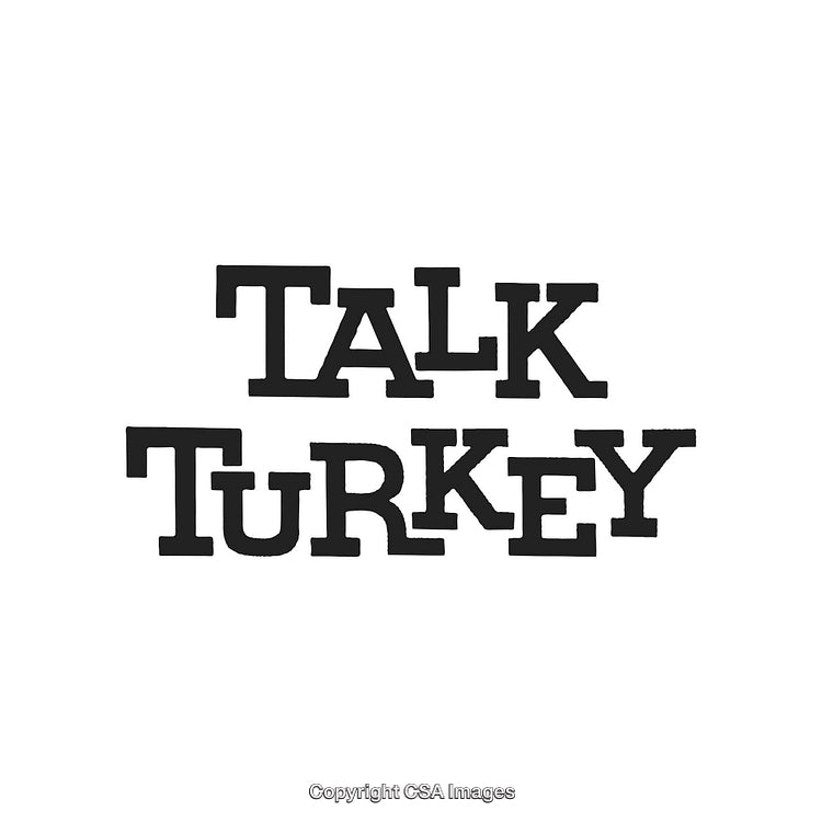 Bold Lettering Artwork Depicting the Phrase 'Talk Turkey' on a White Background