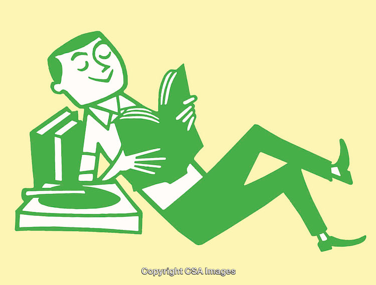 Vintage Style Line Art of a Relaxed Man Reading a Book