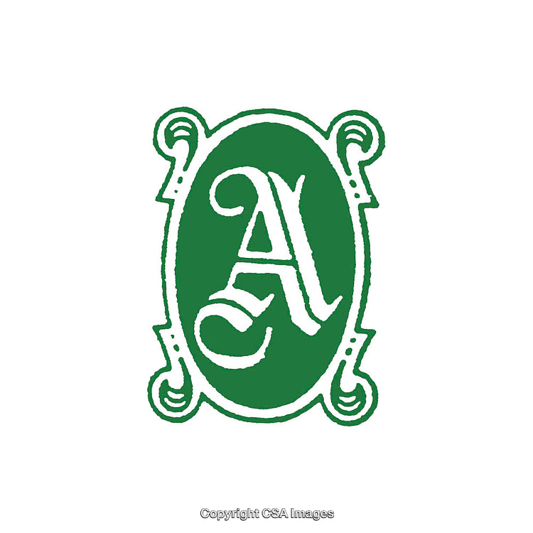 Vintage Decorative Letter A with Ornamental Green Border Design