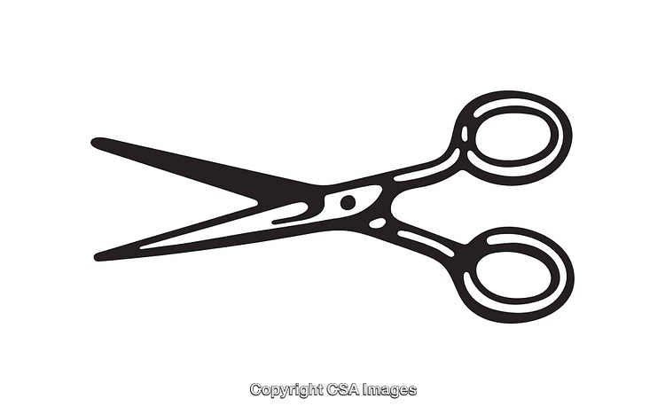 Black and White Line Art Illustration of a Pair of Scissors
