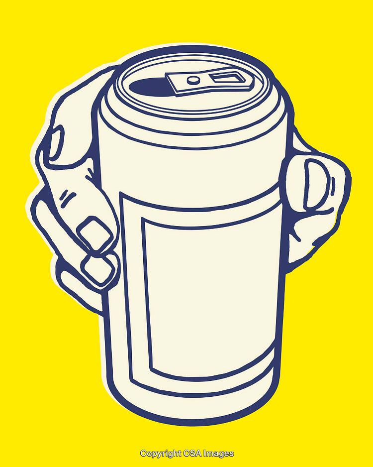 Line Art Illustration of a Hand Holding an Aluminum Beverage Can