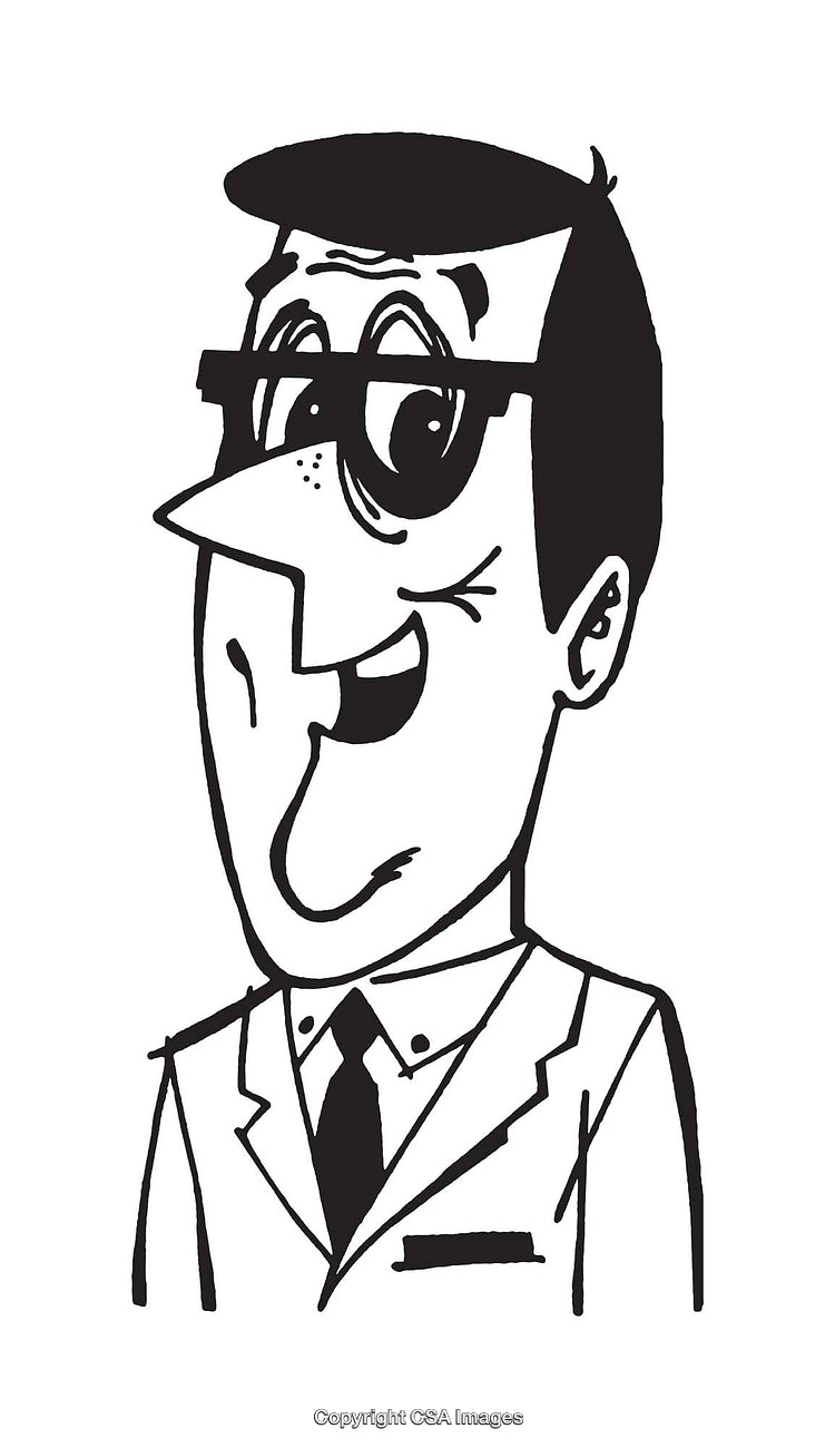 Retro Cartoon Illustration of a Man in Glasses and Suit