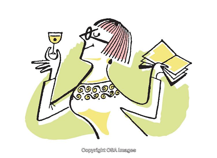Whimsical Illustration of a Person Enjoying a Book and a Drink