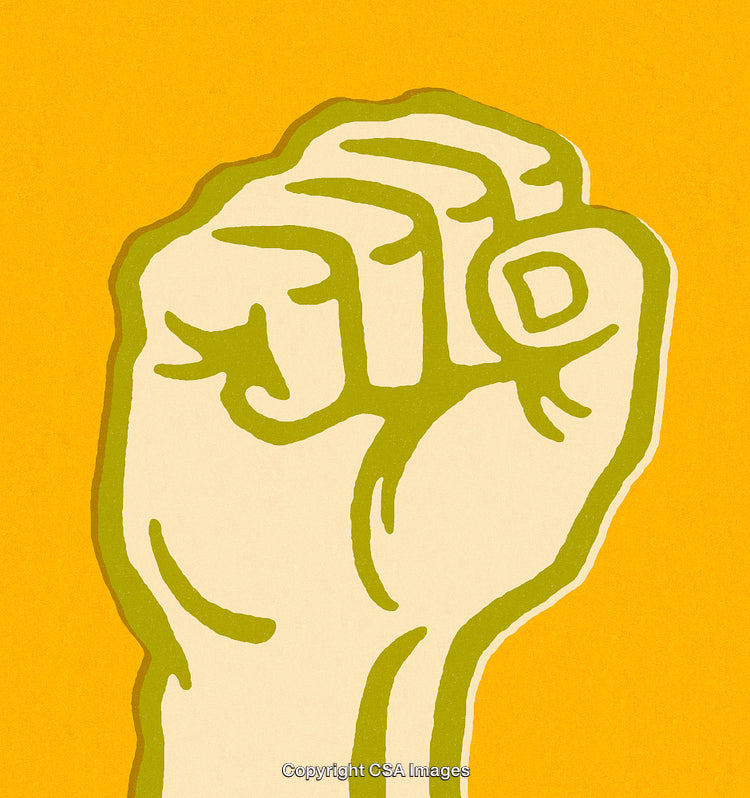 Bold Illustrative Artwork of a Raised Fist Symbolizing Strength and Unity