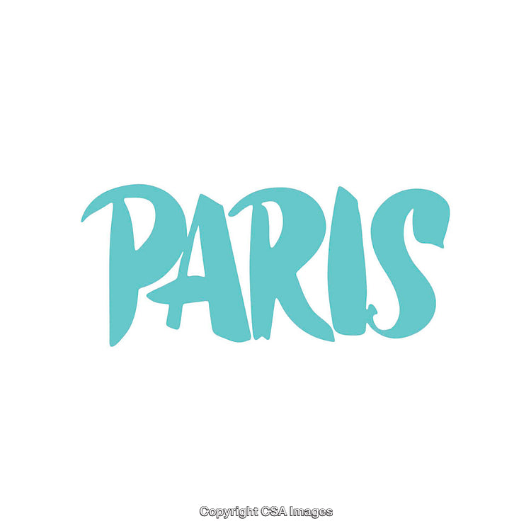 Light Blue Paris Text in Artistic Calligraphy on White Background
