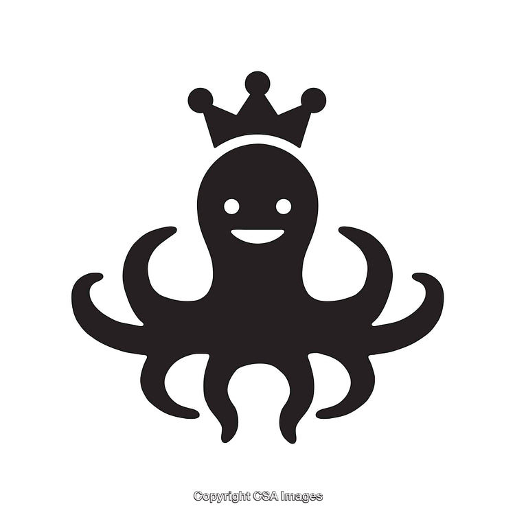 Minimalist Octopus King Icon With Crown and Friendly Smile