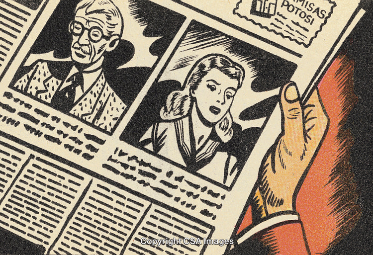 Vintage Hand-Illustrated Newspaper With Portrait Sketches in Black and White