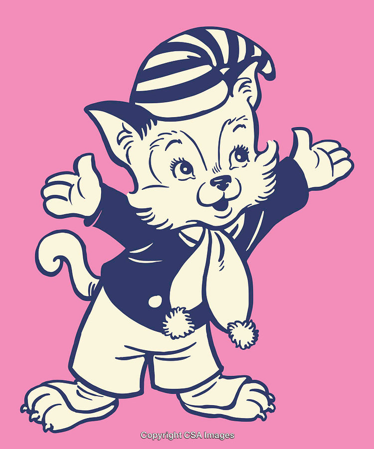 Cute Cartoon Cat Dressed in Pajamas on Pink Background