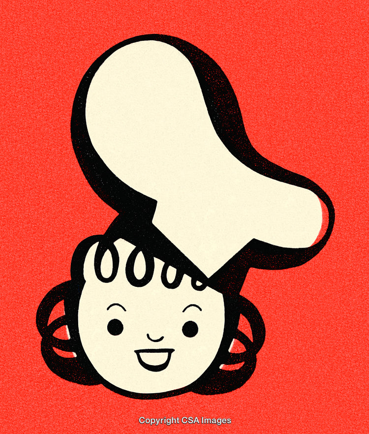 Retro Cartoon Chef Icon with a Red Background and Smiling Face